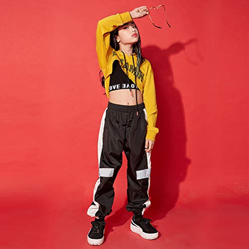 3Pcs Girls Hip Hop Dance Costume NiƱos Street Dance Clothes Set Sudadera Corta con Capucha, Camiseta sin Mangas, Pantalones Reflectantes 3Pcs Girls Hip Hop Dance Costume NiƱos Street Dance Clothes Set Sudadera Corta con Capucha, Camiseta sin Mangas, Pantalones Reflectantes