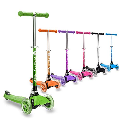 3StyleScooters® RGS-1 Patinete Scooter Tres Ruedas para Niños Pequeños Niños de 3 Años o Más con Luces LED en Las Ruedas, Diseño Plegable, Manillar Ajustable (Verde)