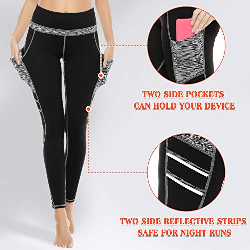 3W GRT Leggings mujer fitness,Mallas Deportivas de Mujer,Pantalones elásticos de yoga con bolsillos laterales,polainas de yoga Fitness,Yoga (Negro&Gris-331, XXL=EUR42)