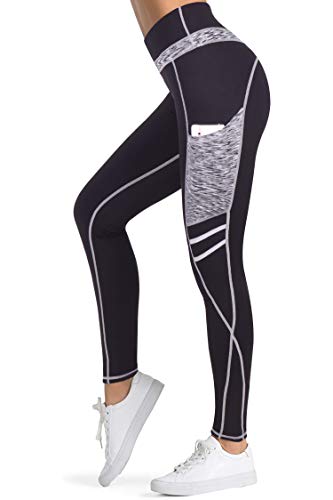 3W GRT Leggings mujer fitness,Mallas Deportivas de Mujer,Pantalones elásticos de yoga con bolsillos laterales,polainas de yoga Fitness,Yoga (Negro&Gris-331, XXL=EUR42)