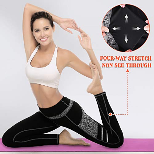 3W GRT Leggings mujer fitness,Mallas Deportivas de Mujer,Pantalones elásticos de yoga con bolsillos laterales,polainas de yoga Fitness,Yoga (Negro&Gris-331, M)