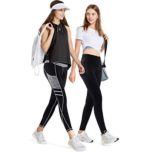 3W GRT Leggings mujer fitness,Mallas Deportivas de Mujer,Pantalones elásticos de yoga con bolsillos laterales,polainas de yoga Fitness,Yoga (Negro&Gris-331, XL)