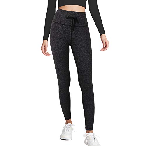 3W GRT Leggins Mujer,Mallas de Deporte de Mujer,Pantalones Petite Mujer,Pantalón Deportivo para Mujer,Cintura Alta Pantalones Deportivos para Running,Estiramiento,Yoga (Gris- con cordón, XXL)