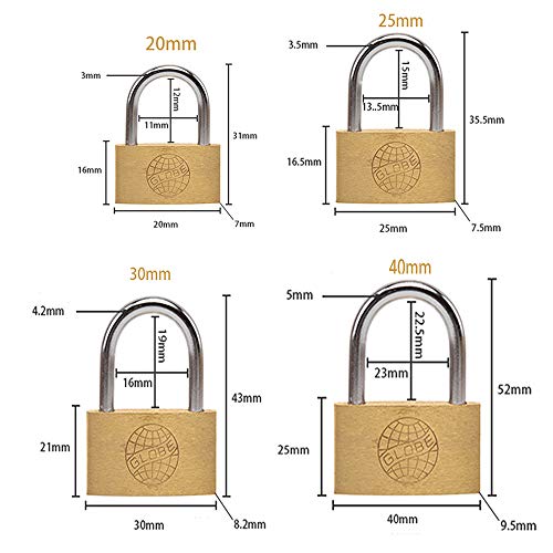 4 Piezas Candado de Latón,Candado de Seguridad de Latón,Candado Laton Llave,Kit de Candado con 12 Llaves,para el Hogar,el Trabajo,Puerta,Gabinete,20/25/30/40mm(Patrón Aleatorio)