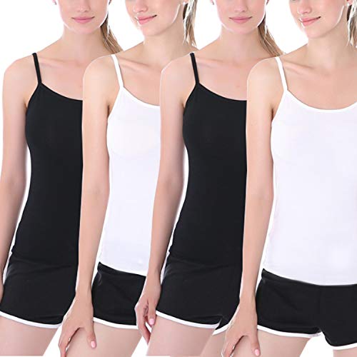 4 Piezas de Camisola Larga Básica de Mujeres Camisola de Tirante de Spaghetti Ajustable Camiseta sin Mangas 3912 Blanco y Negro One Size XS-L (34-40)