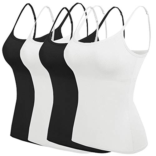 4 Piezas de Camisola Larga Básica de Mujeres Camisola de Tirante de Spaghetti Ajustable Camiseta sin Mangas 3912 Blanco y Negro One Size XS-L (34-40)