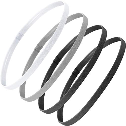 4 Piezas Diadema Deportiva Elástico Antideslizante Grueso Cinta de Pelo para Mujeres y Hombres (Negro, Gris, Blanco)