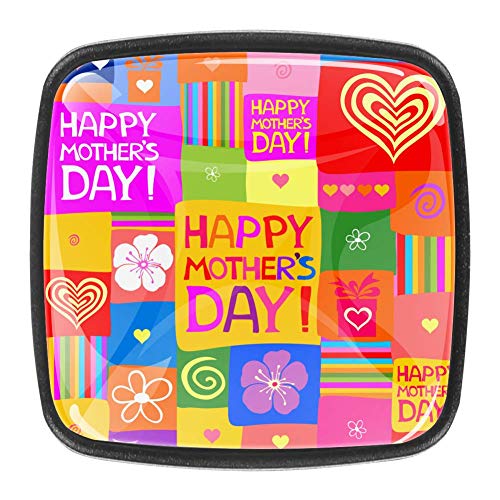 4 Piezas pomos de para puertas de armarios y cajones de Cocina Gabinetes - Cuadrado colorido Feliz Día de la Madre
