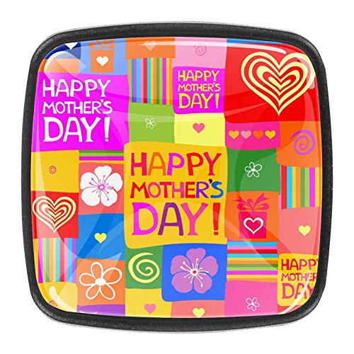 4 Piezas pomos de para puertas de armarios y cajones de Cocina Gabinetes - Cuadrado colorido Feliz Día de la Madre 4 Piezas pomos de para puertas de armarios y cajones de Cocina Gabinetes - Cuadrado colorido Feliz Día de la Madre