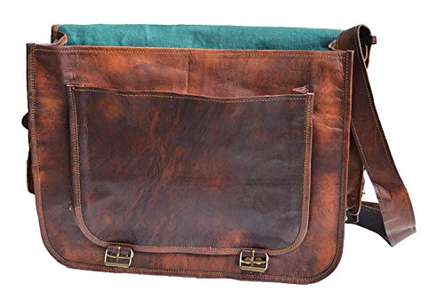 40 Cm Bolso Bandolera Laptop Bag Bolsa De Hombro Cuerpo Cruzado Grande para Mensajero Mensajeria De Cuero Piel Marron Portatil Notebook Bag College Office Hombre Y Mujer Leather Messenger Bag