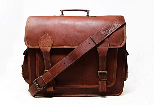 40 Cm Bolso Bandolera Laptop Bag Bolsa De Hombro Cuerpo Cruzado Grande para Mensajero Mensajeria De Cuero Piel Marron Portatil Notebook Bag College Office Hombre Y Mujer Leather Messenger Bag