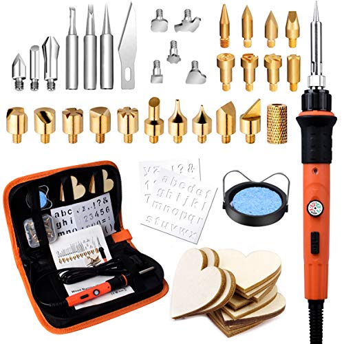 45pcs Kit Pirograbador de Madera,Preciva Kit Pirograbdores Electrico 60W Temperatura Regulable entre 220° C y 480° C, Soldador Pirografo Profesional para Madera, Cuero, Grabado