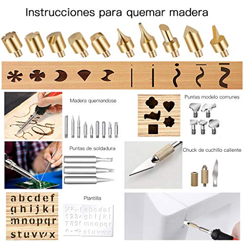 45pcs Kit Pirograbador de Madera,Preciva Kit Pirograbdores Electrico 60W Temperatura Regulable entre 220° C y 480° C, Soldador Pirografo Profesional para Madera, Cuero, Grabado