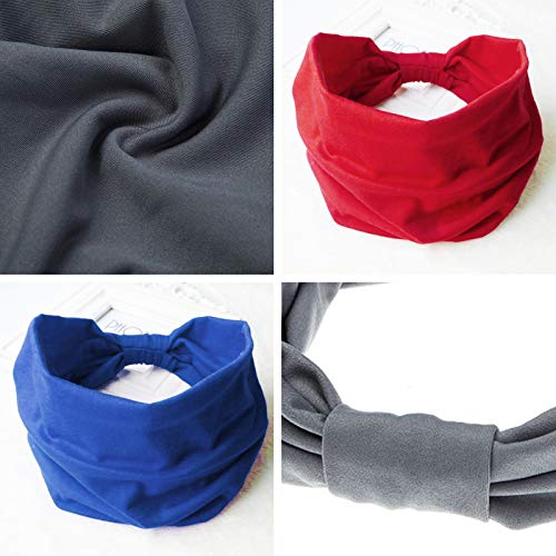 4Pcs Cintas Pelo Mujer Anchas Diademas Yoga Turbantes Mujer Elásticas Pañuelos Pelo Cabeza Mujer Bandas para el Cabello para Yoga Deporte Fitness Lavar Tu Cara (azul, rojo, negro, gris)