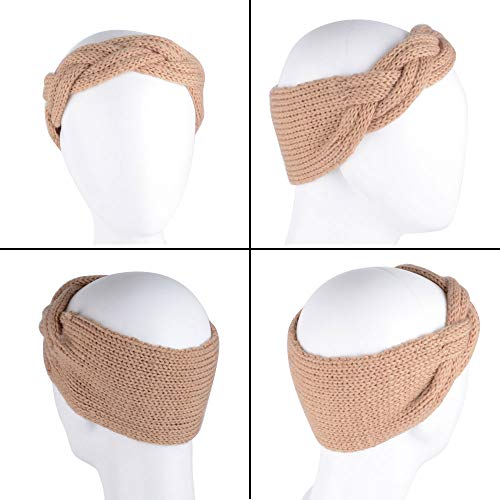 4pcs Diadema Mujer Invierno de Punto Diadema Ancha Nudo de Lana Venda de Pelo Banda de Pelo Diadema Turbante Mujer para Pelo Turbante Invierno Cinta de Pelo (Negro + Gris Medio + Beige + Caqui)