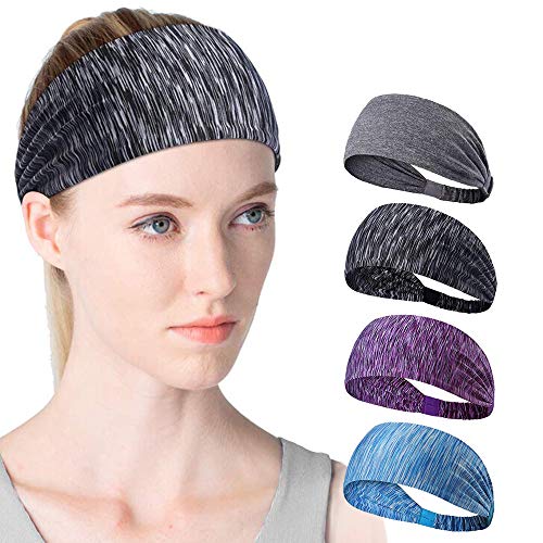 4PCS diademas deportivas para mujeres hombres, elásticas diadema deportiva, antideslizante cintas de pelo deportivas diadema sudor, cinta pelo deporte mujer Adecuado running, gimnasio,yoga, fitness