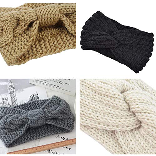 4Pcs Diademas Mujer Invierno Turbantes Cintas de Pelo de Punto Anchas Diadema Cabeza Lana Mujer Nudo de Arco Tejida Banda Oido Calentador Otoño Invierno Accesorios para el Cabello para Mujer