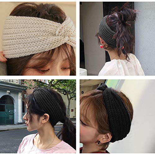 4Pcs Diademas Mujer Invierno Turbantes Cintas de Pelo de Punto Anchas Diadema Cabeza Lana Mujer Nudo de Arco Tejida Banda Oido Calentador Otoño Invierno Accesorios para el Cabello para Mujer