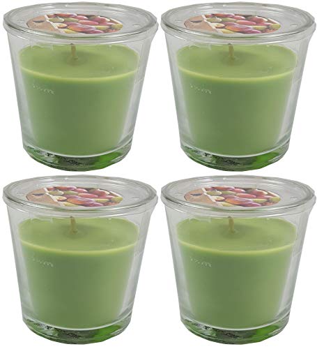 4x Ikea Vela perfumada en vaso, manzanapera verde, verde Un aroma afrutado de manzana crujiente y pera dulce.