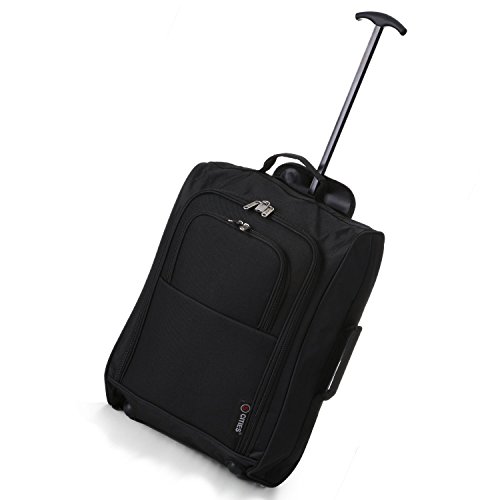 5 Cities Ryanair Cabin Approved Main & Second Hand Luggage Set - Carry On Both! Equipaje de mano, 55x35x20cm, 42 liters, Negro (Black)