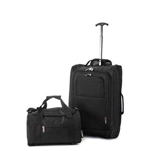5 Cities Ryanair Cabin Approved Main & Second Hand Luggage Set - Carry On Both! Equipaje de mano, 55x35x20cm, 42 liters, Negro (Black)