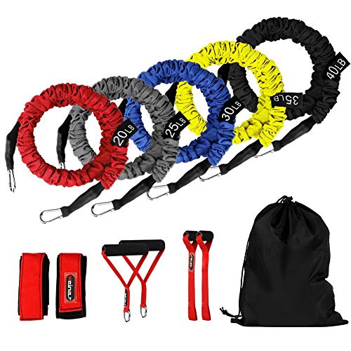 5 Cuerdas Elásticas de Fitness WEINAS® Set de Banda de Resistencia Desmontable con Mango de Espuma, Anclaje para Puerta, Correas de Tobillo, Sistema de Entrenamiento en Suspensión para Ejercicios