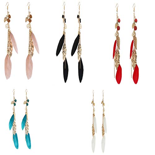 5 Parques Fashion Boho Pendientes de Plumas para Mujeres Bohemio Patinas Largas Occidentales de Turquesa Cuelga Joyería Cuelga Pendientes Ligeros Ligeros Ligeros Pendientes (Color : 5PS)