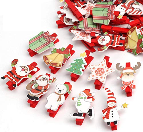 50 Piezas Navidad Patrón Mini pinzas de madera colorido Navidad decoration Nota Memo Navidad Patrón Accesorios Árbol de Santa Claus calcetines