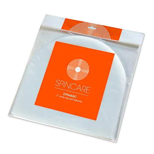 50x 7” / 45 RPM Fundas Antiestaticas Interiores para Vinilo Discos | Dynamic Antirayaduras Y Antiestático Funda | Forma Redondeada | Reemplace Fundas De Papel Viejas | 50 Micron – 180mm x 180mm