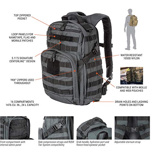 5.11 Tactical Rush 12 Mochila, Unisex, Adulto, Multicolor (Doble tap), Talla única