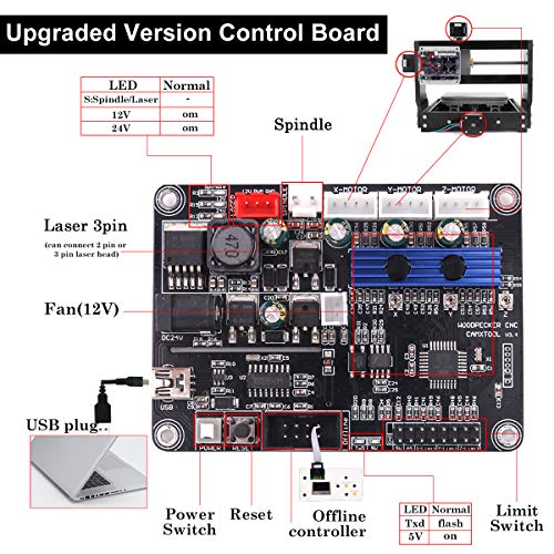 5500mw actualización CNC 3018 Pro-M GRBL control DIY máquina CNC con placa protegida, Yofuly 3 ejes PCB PVC fresadora con placa de control de extensión 300x180x45mm