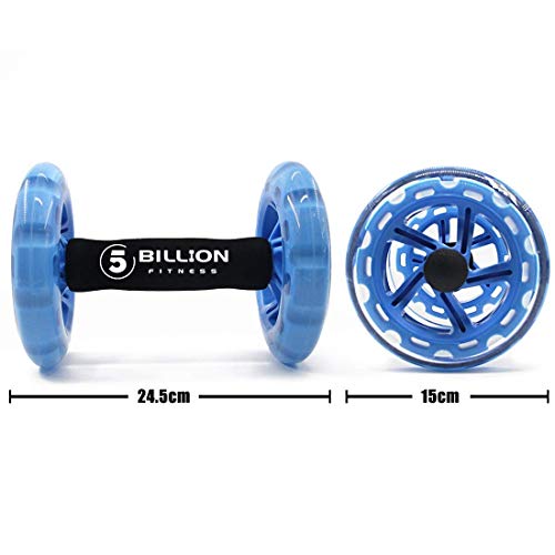 5BILLION Ab wheel Roller & Rueda Abdominal - Double Ab wheel - Entrenamiento para Abs, Espalda, Brazos, Hombros, Torso, Caderas - Libre Cojín Del Arrodillamiento (azul)