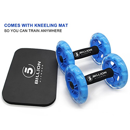 5BILLION Ab wheel Roller & Rueda Abdominal - Double Ab wheel - Entrenamiento para Abs, Espalda, Brazos, Hombros, Torso, Caderas - Libre Cojín Del Arrodillamiento (azul)