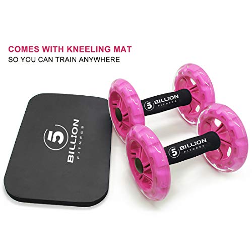 5BILLION AB Wheel Roller & Rueda Abdominal - Double AB Wheel - Entrenamiento para Abs, Espalda, Brazos, Hombros, Torso, Caderas - Libre Cojín del Arrodillamiento (Rosado)