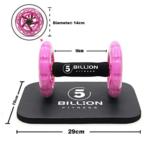 5BILLION AB Wheel Roller & Rueda Abdominal - Double AB Wheel - Entrenamiento para Abs, Espalda, Brazos, Hombros, Torso, Caderas - Libre Cojín del Arrodillamiento (Rosado)