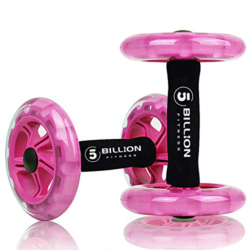 5BILLION AB Wheel Roller & Rueda Abdominal - Double AB Wheel - Entrenamiento para Abs, Espalda, Brazos, Hombros, Torso, Caderas - Libre Cojín del Arrodillamiento (Rosado)