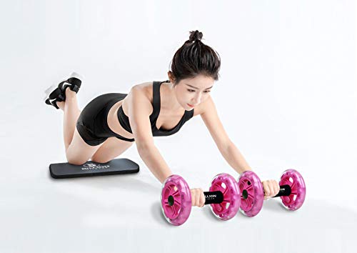 5BILLION AB Wheel Roller & Rueda Abdominal - Double AB Wheel - Entrenamiento para Abs, Espalda, Brazos, Hombros, Torso, Caderas - Libre Cojín del Arrodillamiento (Rosado)