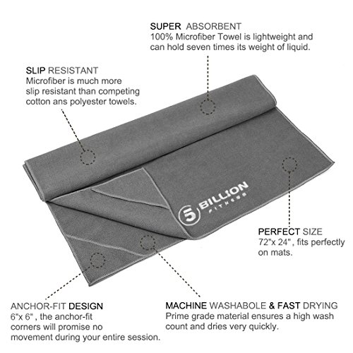 5BILLION Microfibra Toalla de Yoga - 183cm x 61cm - Hot Toalla de Yoga, Bikram Toalla de Yoga, Ashtanga Toalla de Yoga - Antideslizante, Absorbente - con Bolsa de Transporte Gratuita (Gris) 5BILLION Microfibra Toalla de Yoga - 183cm x 61cm - Hot Toalla de Yoga, Bikram Toalla de Yoga, Ashtanga Toalla de Yoga - Antideslizante, Absorbente - con Bolsa de Transporte Gratuita (Gris)