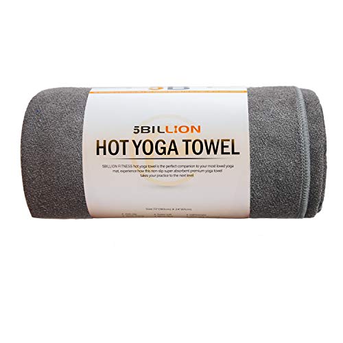 5BILLION Microfibra Toalla de Yoga - 183cm x 61cm - Hot Toalla de Yoga, Bikram Toalla de Yoga, Ashtanga Toalla de Yoga - Antideslizante, Absorbente - con Bolsa de Transporte Gratuita (Gris)