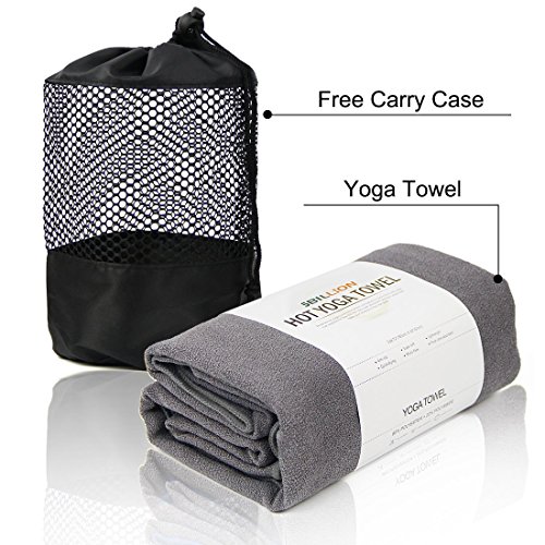 5BILLION Microfibra Toalla de Yoga - 183cm x 61cm - Hot Toalla de Yoga, Bikram Toalla de Yoga, Ashtanga Toalla de Yoga - Antideslizante, Absorbente - con Bolsa de Transporte Gratuita (Gris)