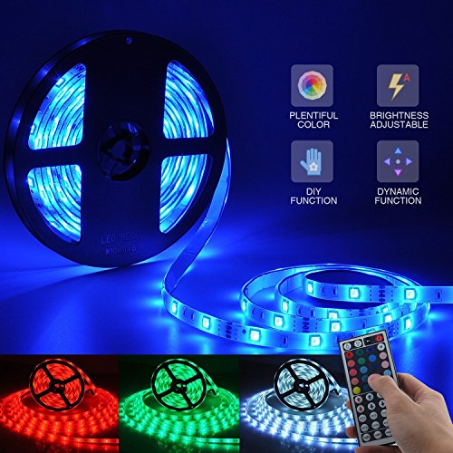 5M Impermeable Tiras de Luz LED ALED LIGHT 5050 SMD RGB Multicolor 150 LEDs Luces Led Strip de Exterior + Control Remoto de 44 Botones + Fuente de Alimentación