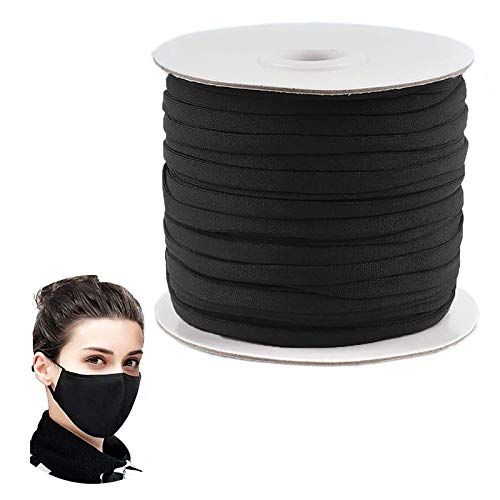 【5mm 50m】Negro Plano Cuerda Elastica, AirabcCordón elástico de costura DIY, Cintas elásticas para Costura Y Manualidades DIY Cordon, Cordón goma para Elástico de Cuerda Tela para Coser Ropa