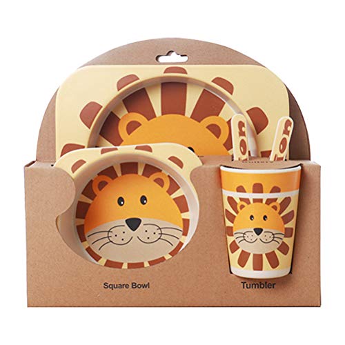 5pcs / Set Vajilla Niños,GZQ,Juegos de vajilla Animal para comer,cubiertos y tazon Fibra de bambú Natural bebé e Infantil (León) 5pcs / Set Vajilla Niños,GZQ,Juegos de vajilla Animal para comer,cubiertos y tazon Fibra de bambú Natural bebé e Infantil (León)