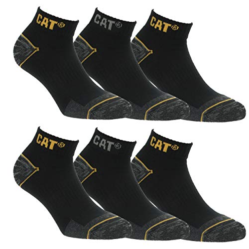 6 Pares calcetines bajos CAT Caterpillar, para hombre, reforzados en el talón y la punta, excelente calidad de Algodón (Negro, 39-42)