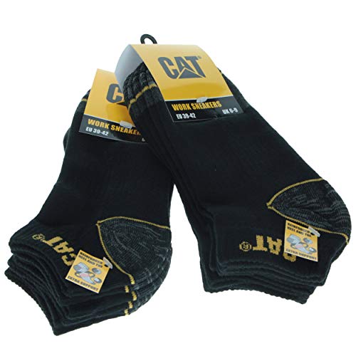 6 Pares calcetines bajos CAT Caterpillar, para hombre, reforzados en el talón y la punta, excelente calidad de Algodón (Negro, 39-42)