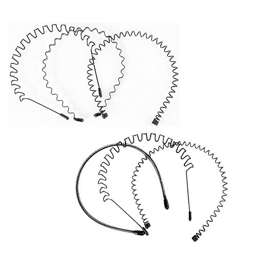 6 Piezas Diademas de Metal, Unisex Elástico Primavera Ondulado Deportes Pelo Aro Banda Niña Hombres para la Cabeza Accesorios （Negro）