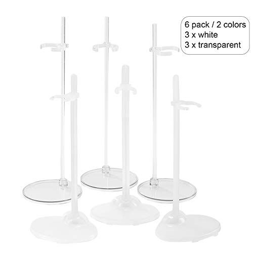 6 Piezas Soporte de Exhibición de Muñecas Soporte de Muñecas de Plástico para Muñecas de 11,8 Pulgadas ( Transparente y Blanco, 25 and 21 cm )