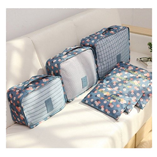 6 Set de Organizador de Equipaje, Impermeable Organizador de Maleta Bolsa para Ropa Sucia de Viaje, Material Nylon(Blue Flower) 6 Set de Organizador de Equipaje, Impermeable Organizador de Maleta Bolsa para Ropa Sucia de Viaje, Material Nylon(Blue Flower)