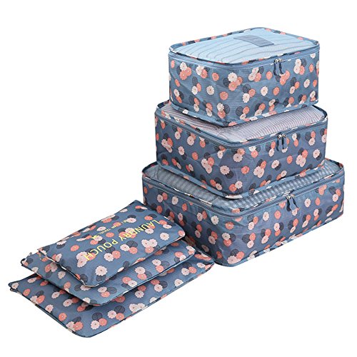 6 Set de Organizador de Equipaje, Impermeable Organizador de Maleta Bolsa para Ropa Sucia de Viaje, Material Nylon(Blue Flower) 6 Set de Organizador de Equipaje, Impermeable Organizador de Maleta Bolsa para Ropa Sucia de Viaje, Material Nylon(Blue Flower)