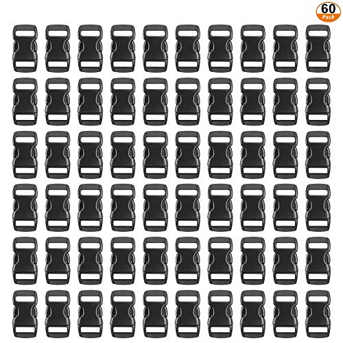 60psc Mini Hebillas de Plástico 10mm, Cierre de Hebillas de Liberación Lateral Ajustable Negro Hebilla para Pulseras de Paracord Collar de Perro Correas Mochila （adecuado para 10mm correa）